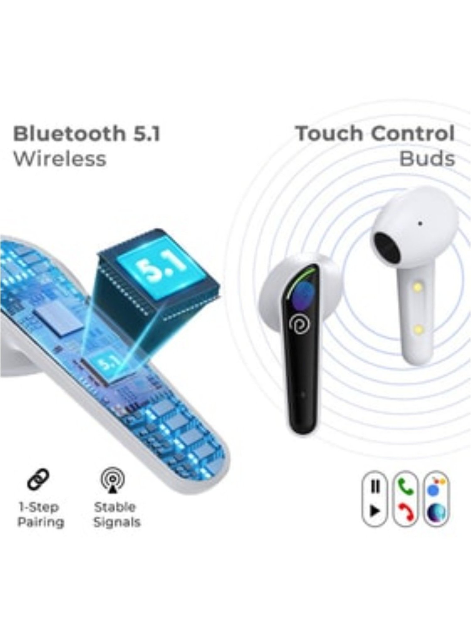 PTron Bassbuds Nyx in-Ear Wireless Earbuds with 50ms Movie Mode (White/Black, True Wireless)