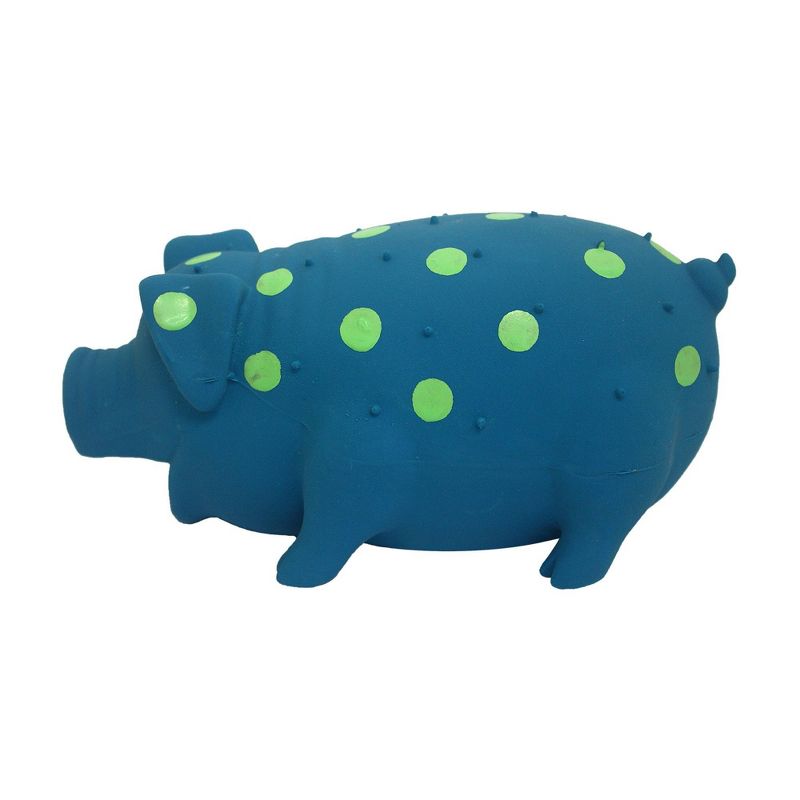 Multipet Latex Polka Dot Pig Dog Toy - Blue - 9"
