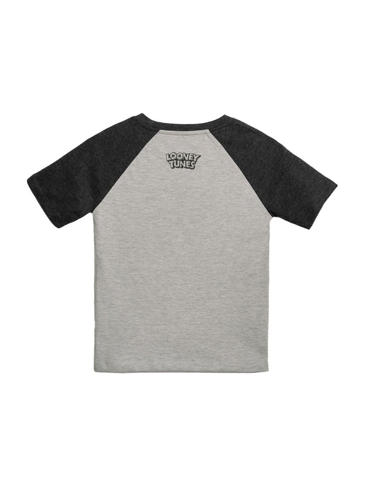 The Souled Store Kids Grey & Black Cotton Printed T-Shirt