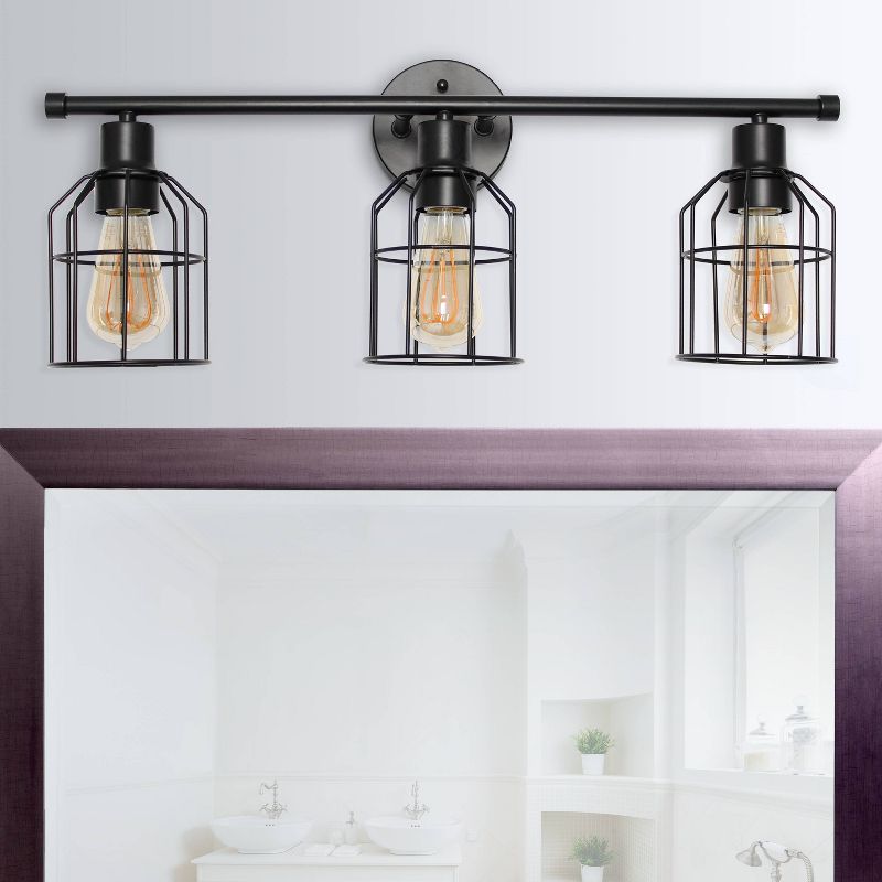 3-Light Industrial Wired Vanity Pendant Matte Black - Lalia Home