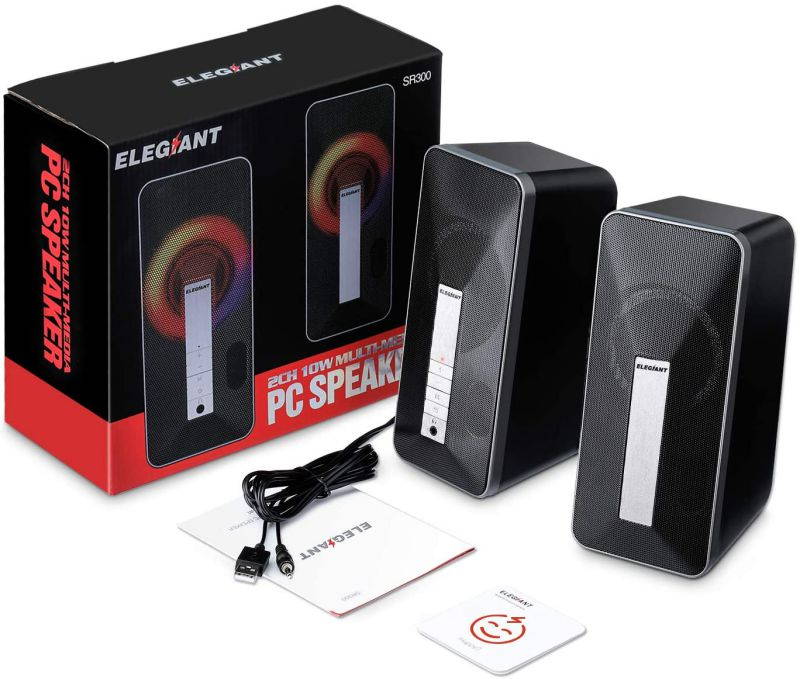 Computer Speakers, 10W Wired and Bluetooth 5.0 Speaker with Enhanced Stereo Bass Colorful LED Light, Dual-Channel Multimedia Speakers for PC Desktop Laptop Tablet Smartphones MP4 MP3