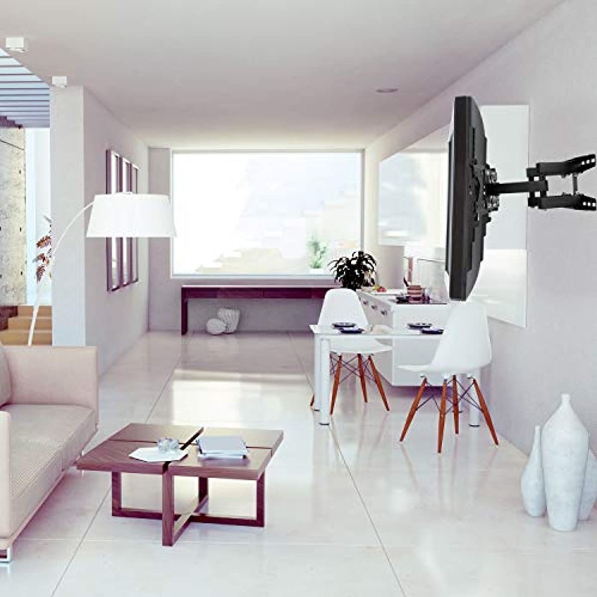 Mount-It! Articulating TV Wall Mount Corner Bracket, VESA 400 x 400 Compatible, Stable Dual Arm Full Motion, Swivel, Tilt Fits 32, 37, 40, 42, 47, 50 Inch TVs, 115 Lbs Capacity with HDMI Cable Black