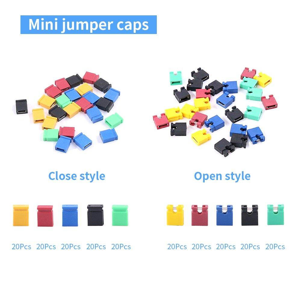 Glarks 248Pcs 40 Pin Breakaway Pin Headers and 2.54mm Circuit Board Jumper Caps with Breadboard Dupont Jumper Wire Ribbon Cables Connectors Assortment Set for Electronic Technology Arduino DIY