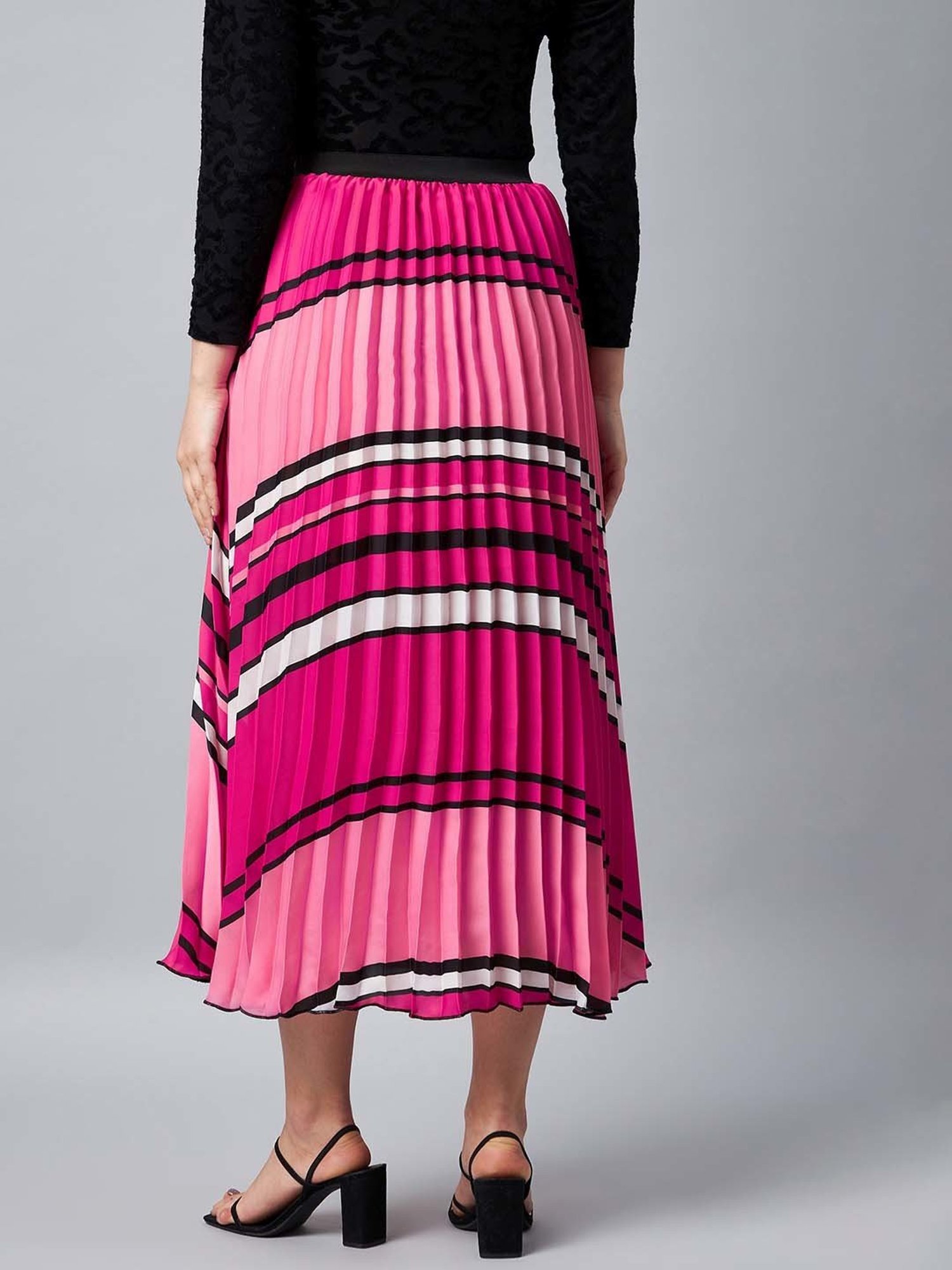 StyleStone Pink Printed Pleated Skirt