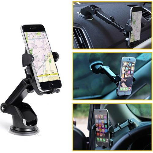 Smartphone Car Windshield Dash Mount with Retractable Arm - Black