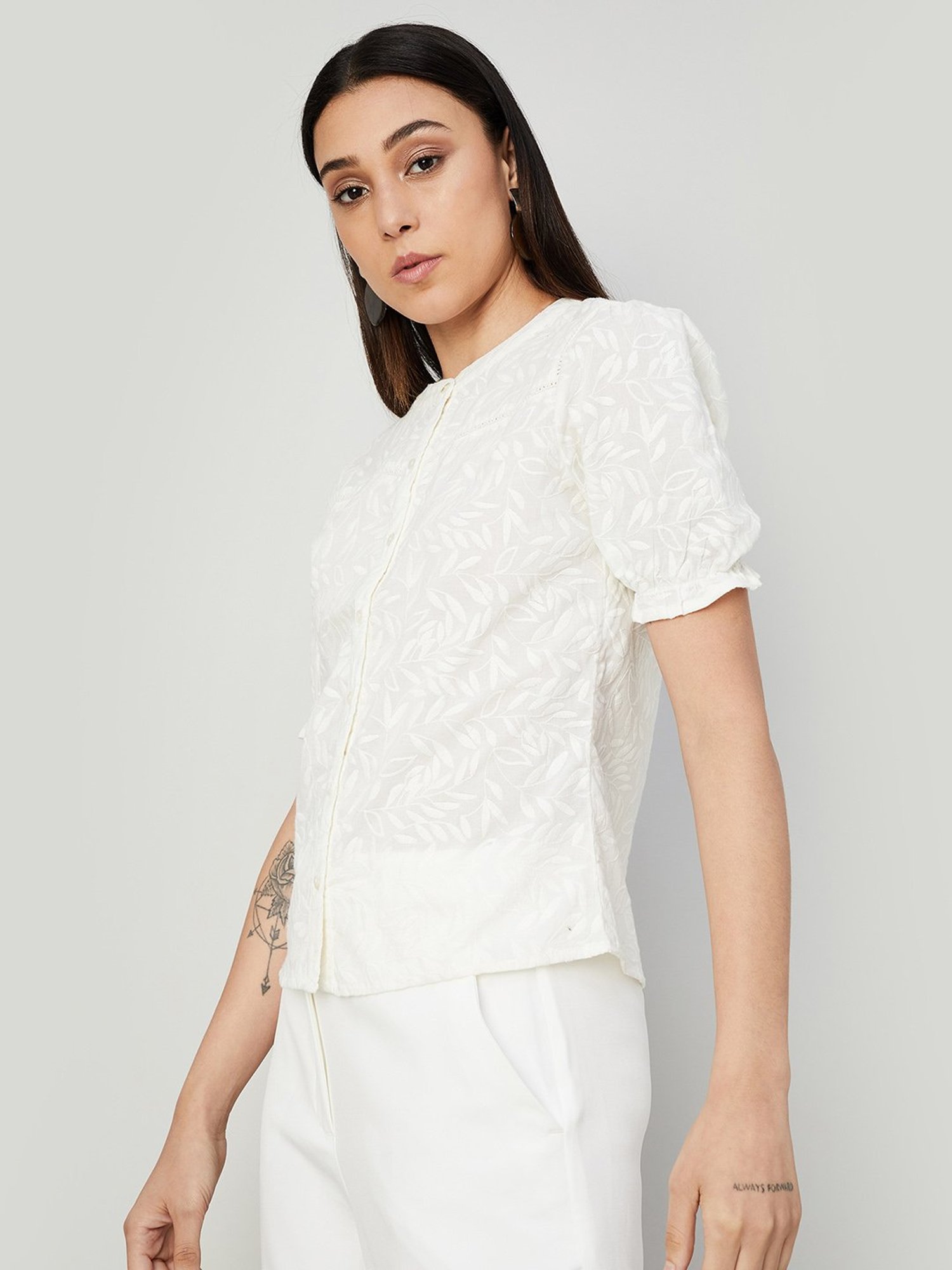 Code by Lifestyle Off White Cotton Printed Top