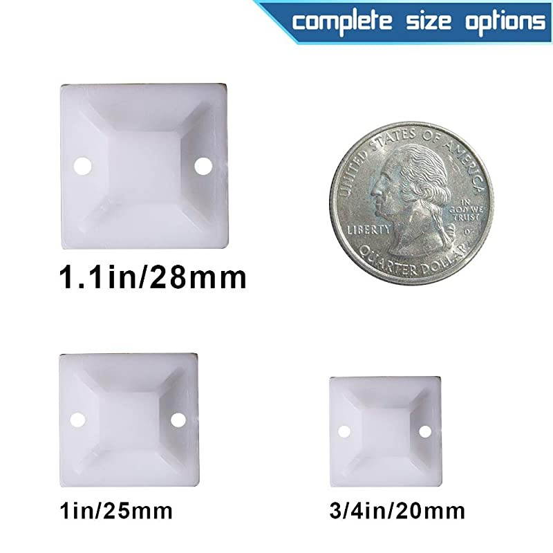 Tie Mount and Zip Tie Squares Adhesive Mountperfect for Wire Clips Management Zip Tie AnchorsDurability Prograde UV Wire Holder 100pcs 075n White