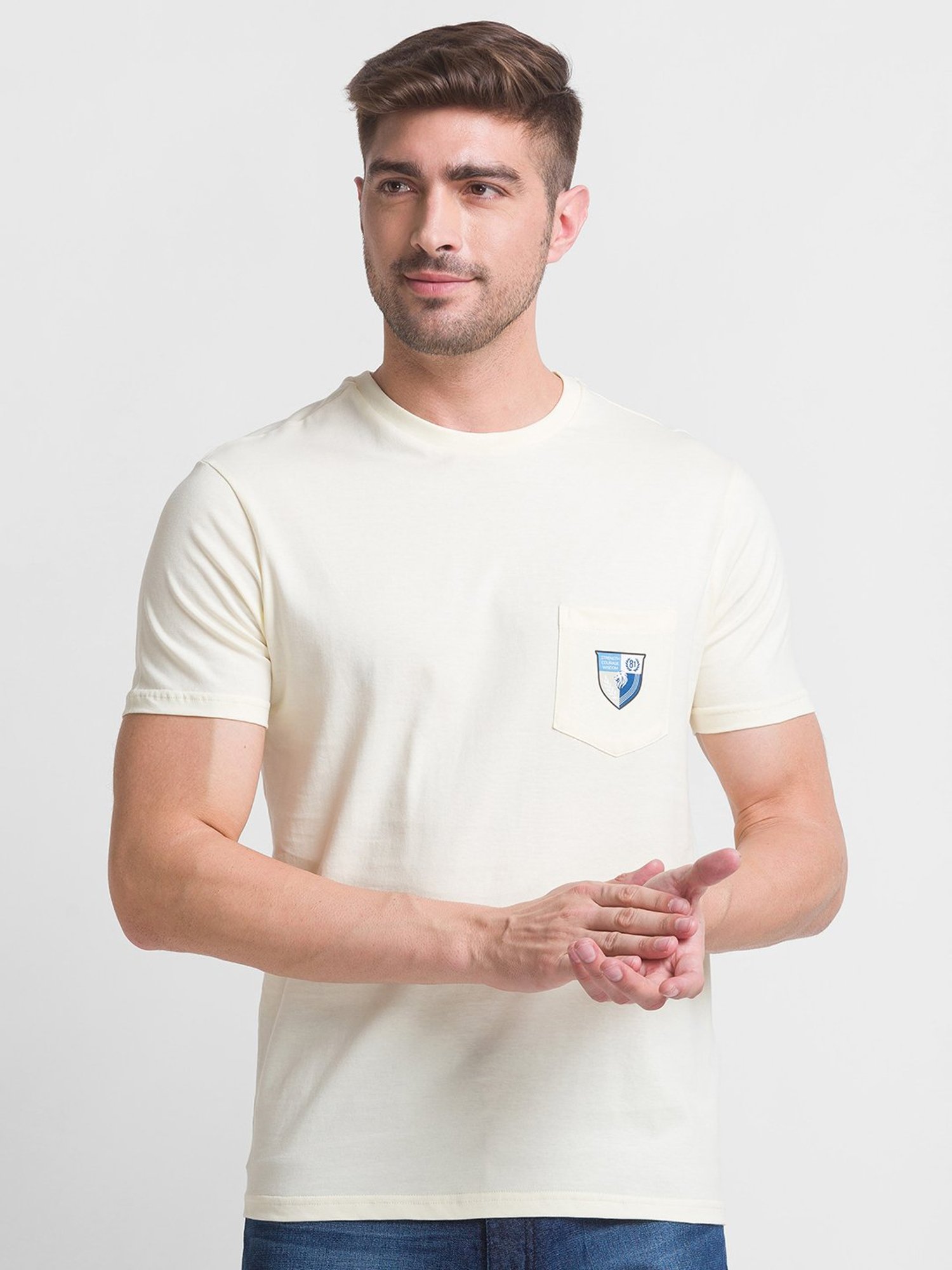 Giordano Light Yellow Slim Fit Crew T-Shirt