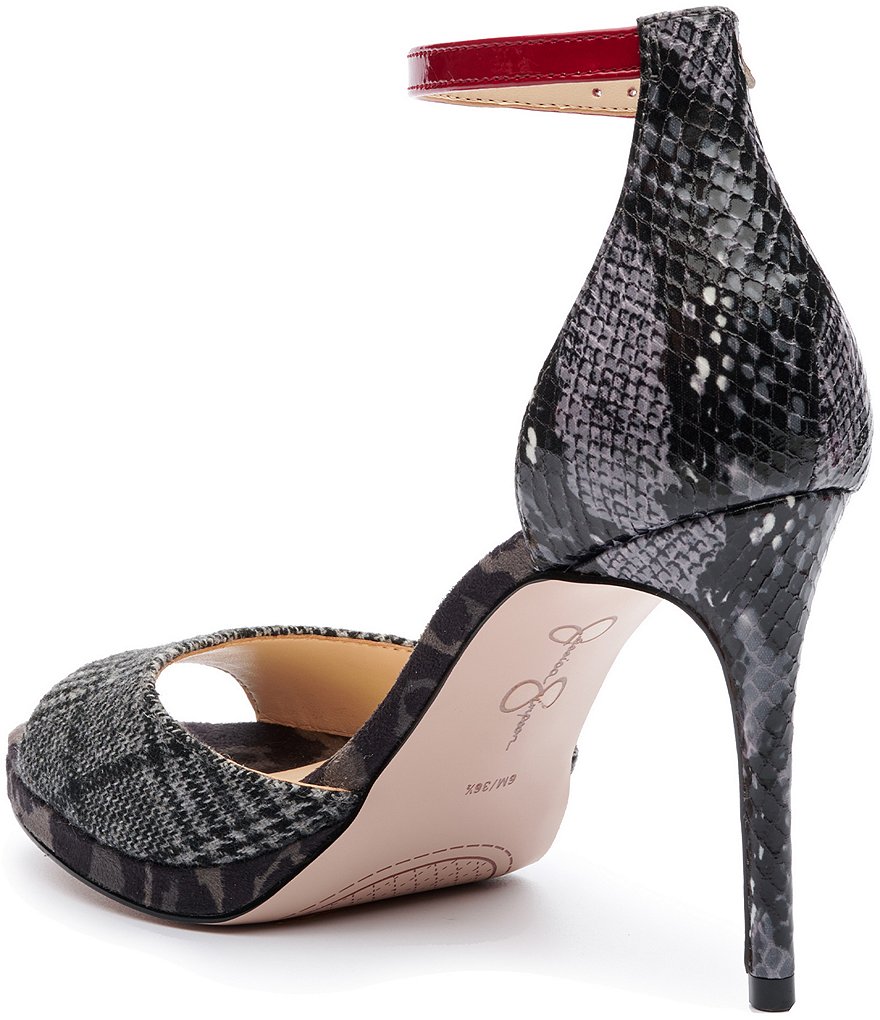 Jessica Simpson Daisile Plaid Snake Print Ankle Strap Dress Sandals