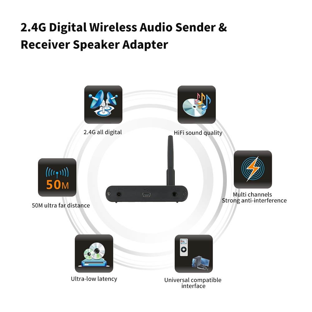 2.4G Digital Wireless Audio Transmitter Sender & Receiver Adapter Speaker for HiFi Home Audio Stereo Music Streaming Sound Systems