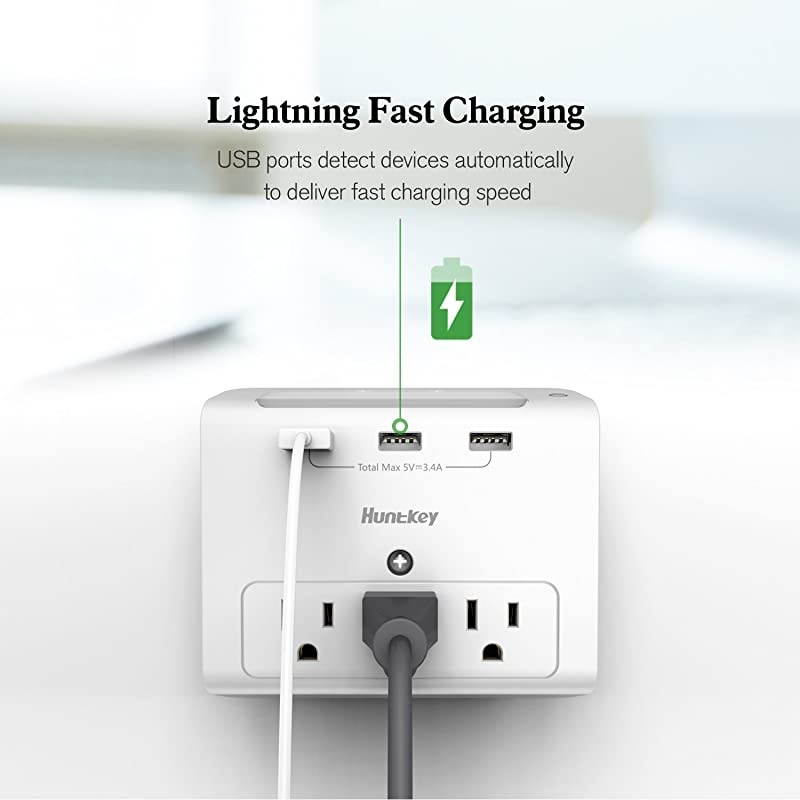 Wall Outlet Extender, 3 Outlets Expander, 3 USB Charging Ports , Auto Sensor LED Nightlight (SMD30734)