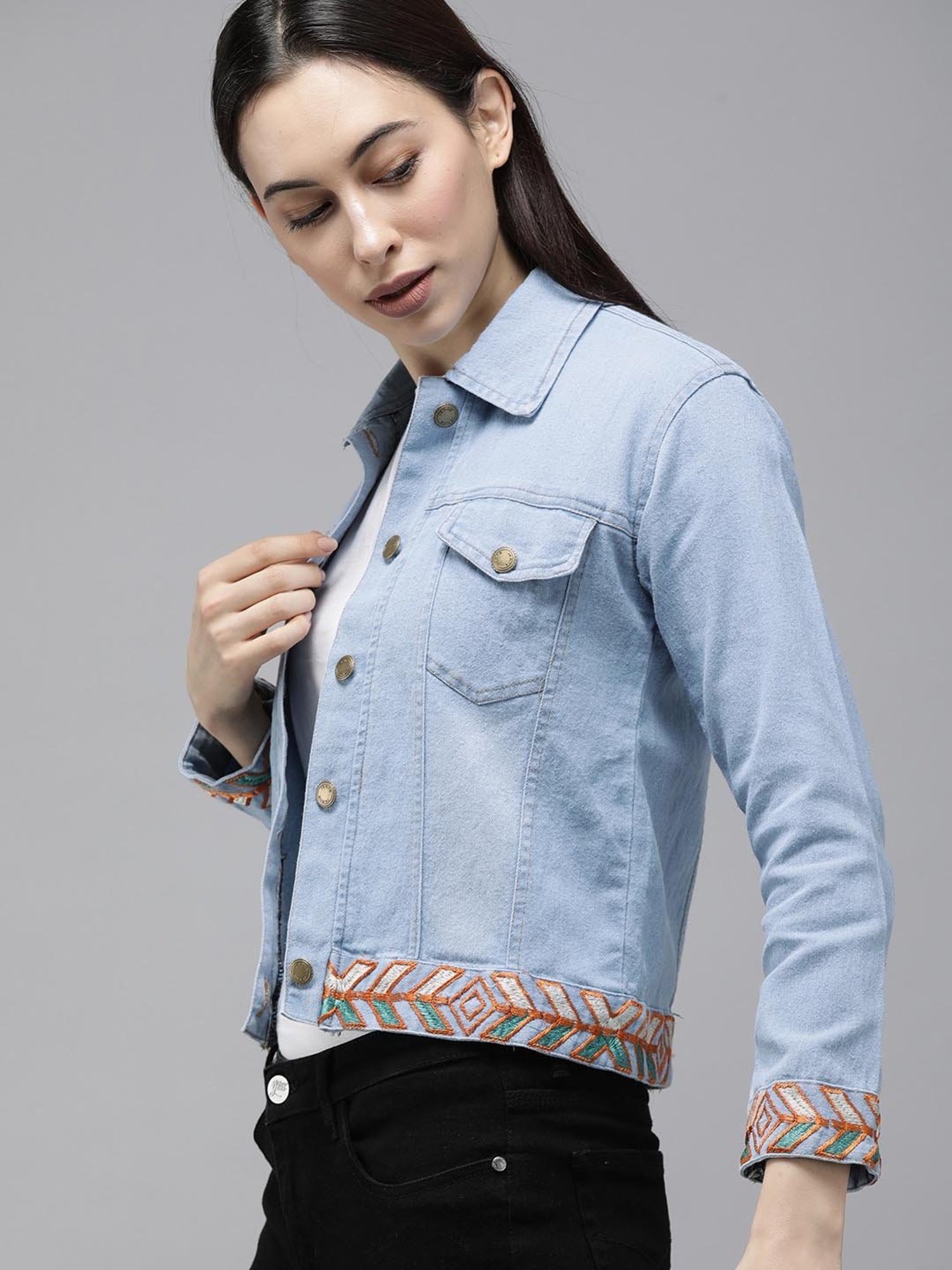 VOXATI Blue Embroidered Denim Jacket