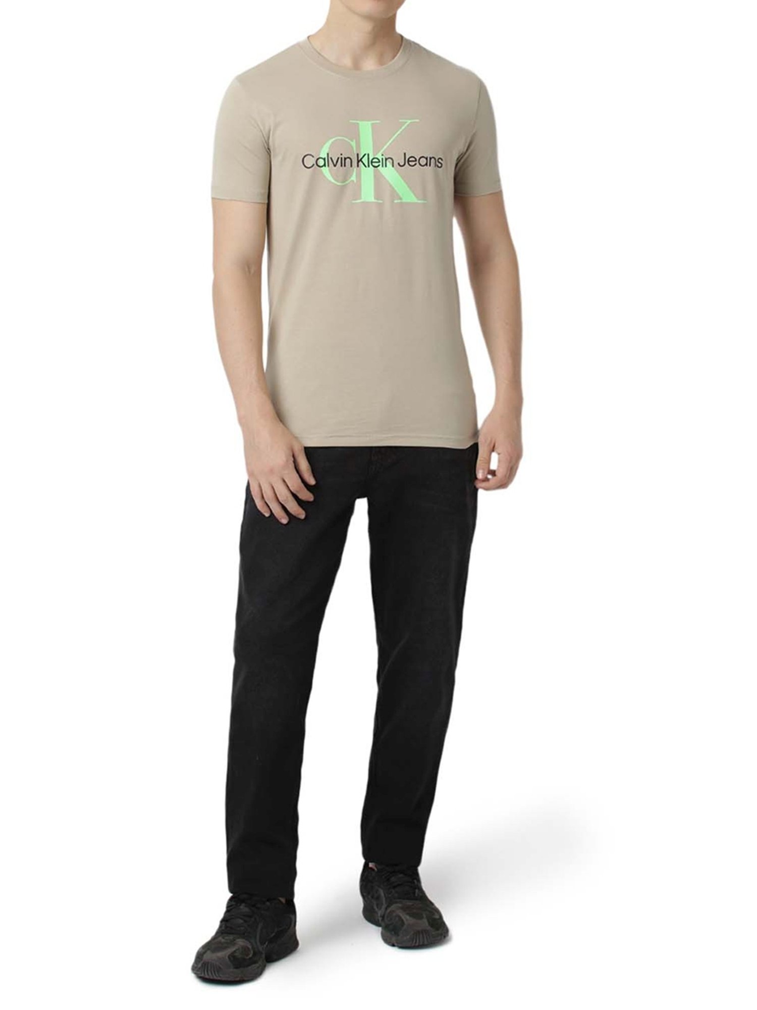 Calvin Klein Jeans Taupe & Acid Logo Slim Fit T-Shirt