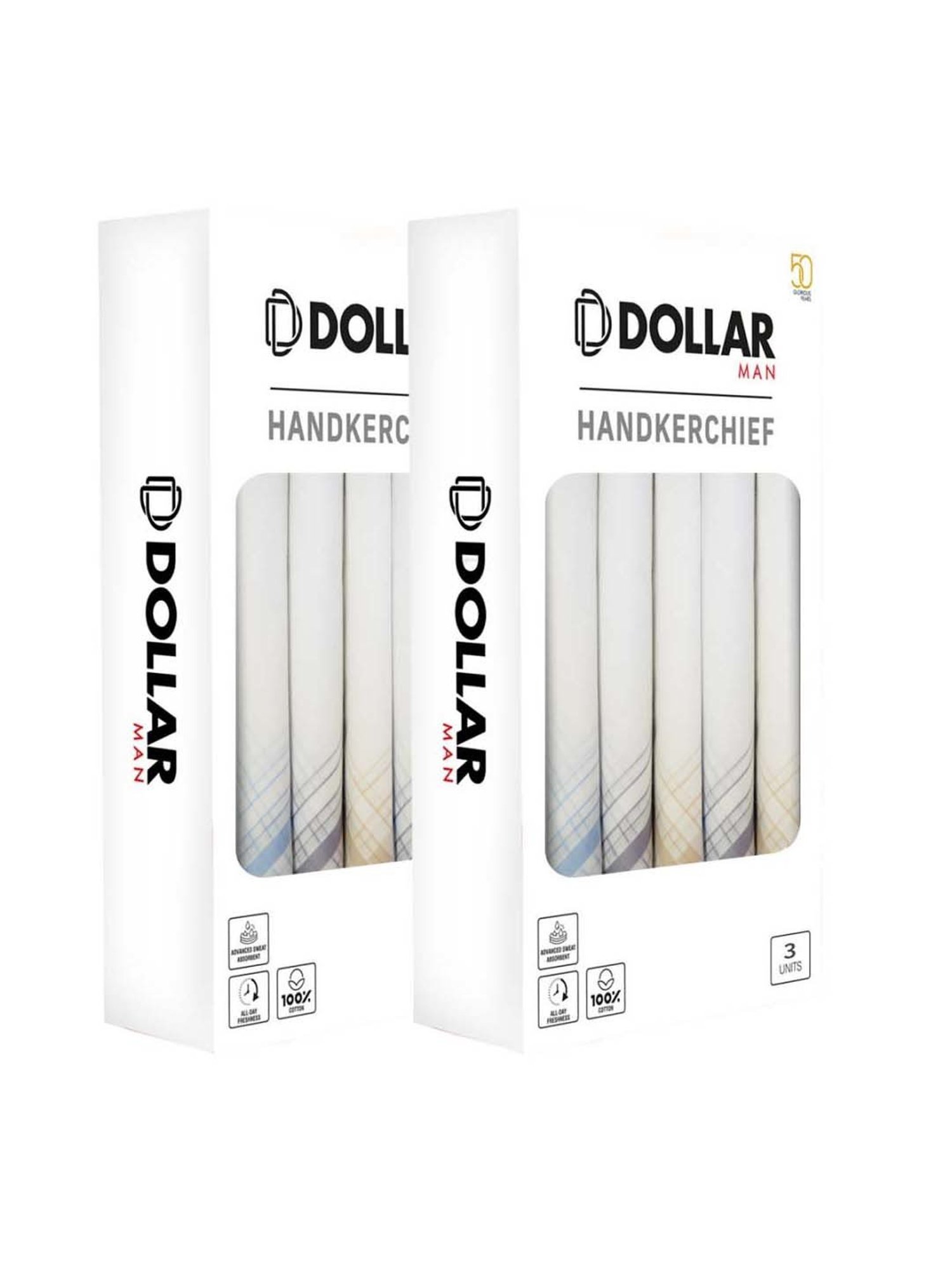 Dollar White Striped Handkerchiefs for Men - Pack of 10