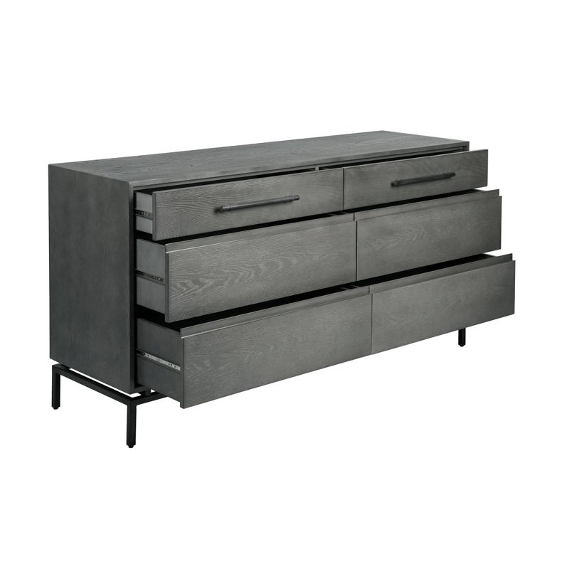 Ashton 6 Drawer Wood and Metal Dresser Gray - Finch