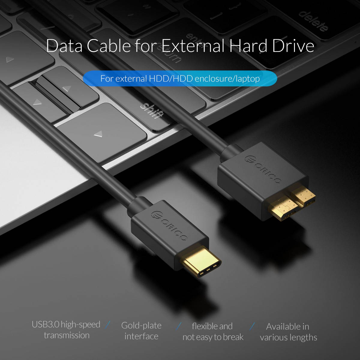 ORICO USB 3.1 USB-C to Micro-B Cable (M/M),   Type-C to USB Micro-B, Fast Charging  Cable 1.64ft to 6.6ft  Gold-plate Interface  for 2.5/3.5 in HDD SSD M.2 SSD and HDD Enclosures