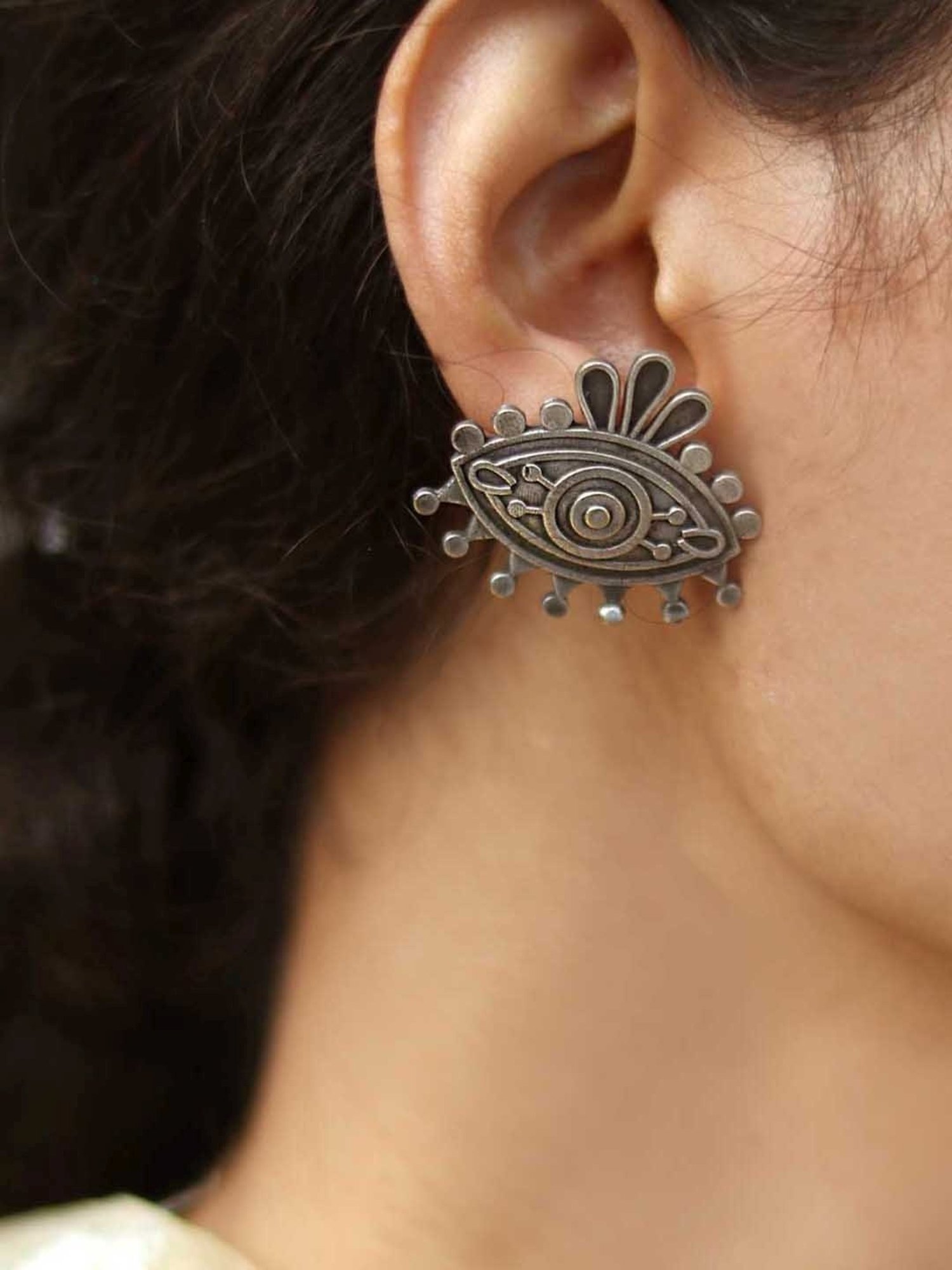 Teejh Ethnic Naina Silver Oxidized Stud Earrings