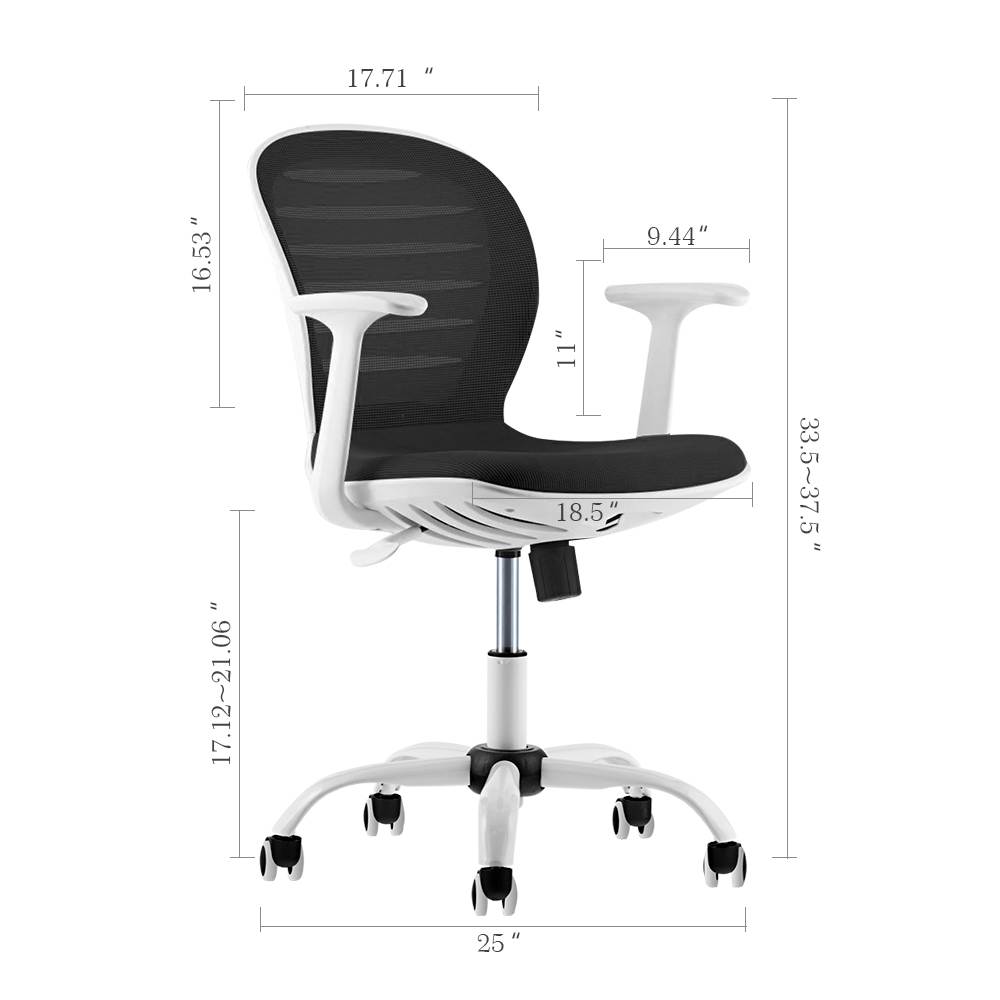 Multi Function Mid Back Mesh Adjustable Home Office Task Chair with Armrest (Black and White)