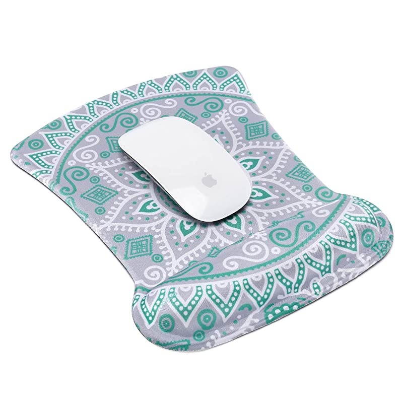 Wrist Rest Support for Mouse Pad Keyboard Set Ergonomic Mousepad NonSlip Rubber Base HomeOffice Pain Relief Easy Typing Cushion with Neoprene Cloth Raised Memory Foam Mint Mandala