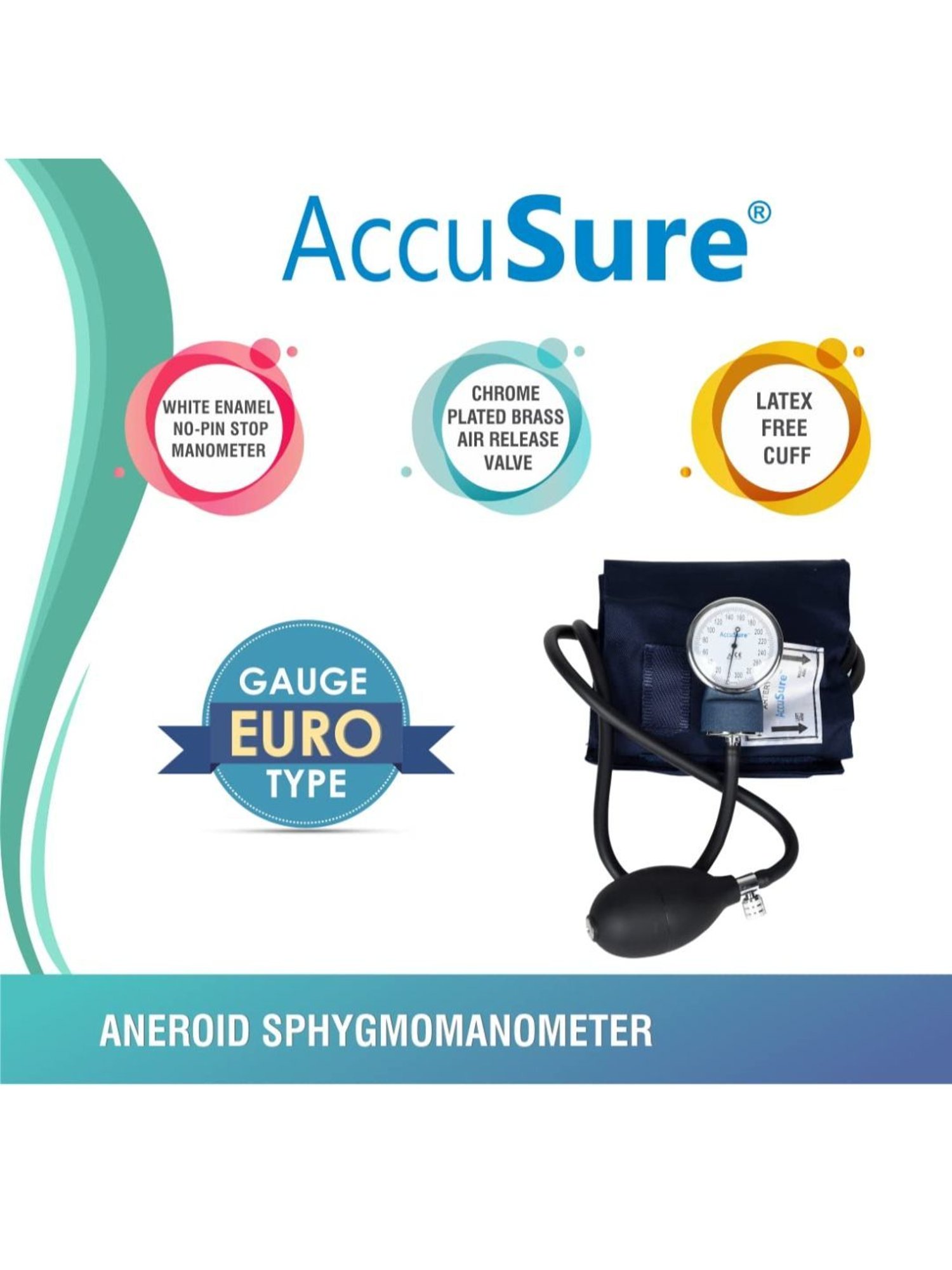AccuSure Aneroid Sphygmomanometer with Stethoscope (Black)