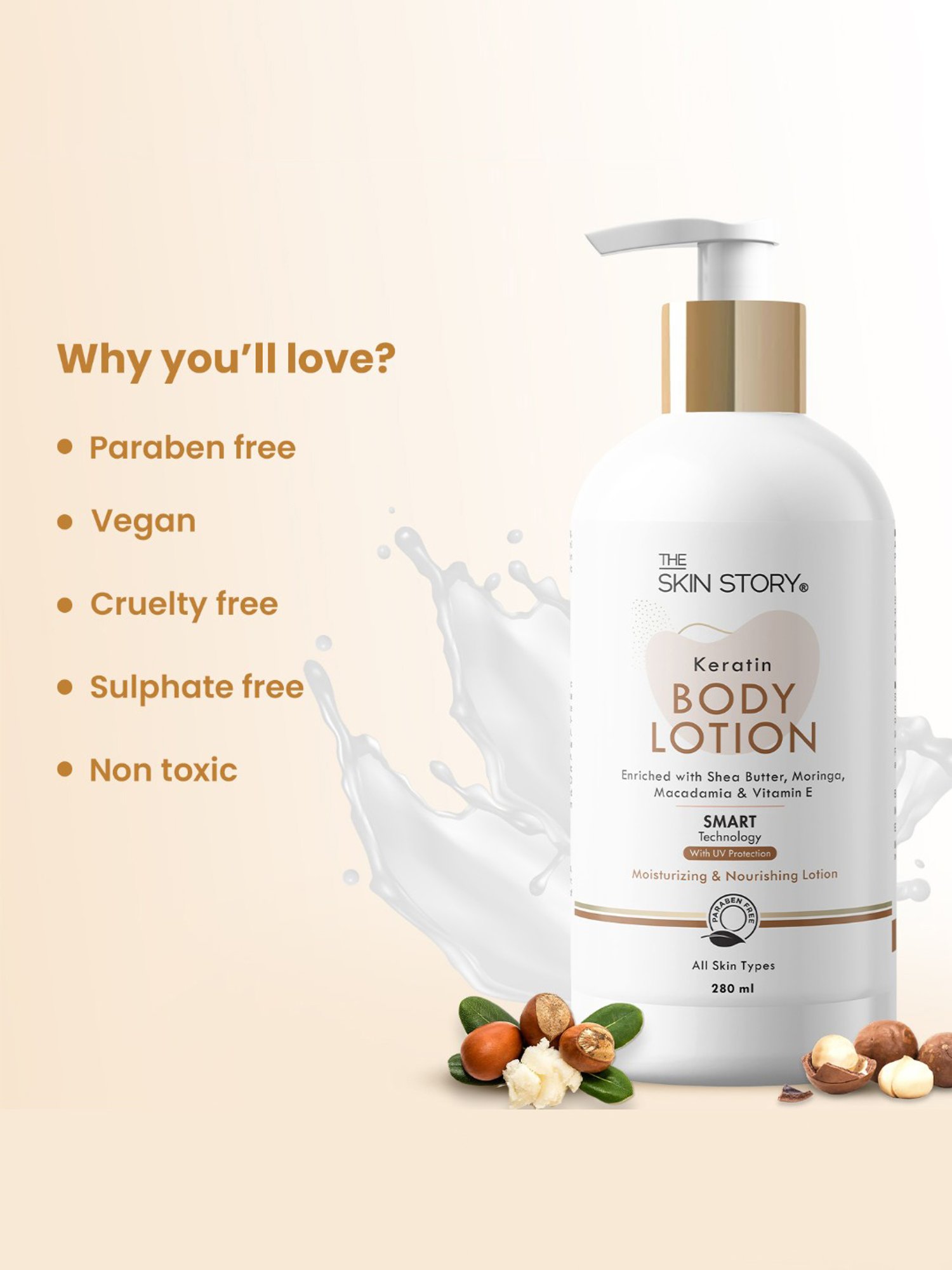 The Skin Story Vitamin E & Shea Butter Keratin Moisturizing & Nourishing Body Lotion - 280 ml