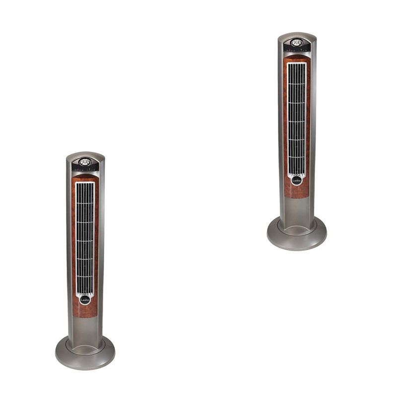 Lasko Wind Curve Portable Electric Nighttime Setting Tower Fan with Remote Control, Silverwood (2 Pack)