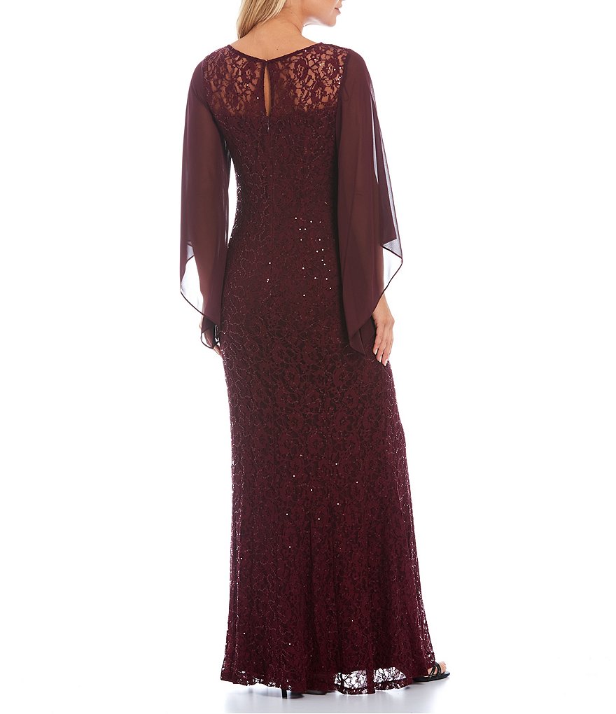 Ignite Evenings Round Illusion Neck 3/4 Sleeve Capelet Overlay Sleeve Sequin Lace Mermaid Gown