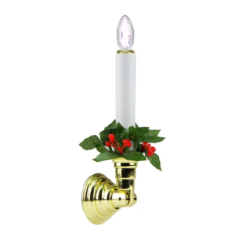 Stanley 9" Stanley White Light Battery Operated LED Candle with Holly Ring