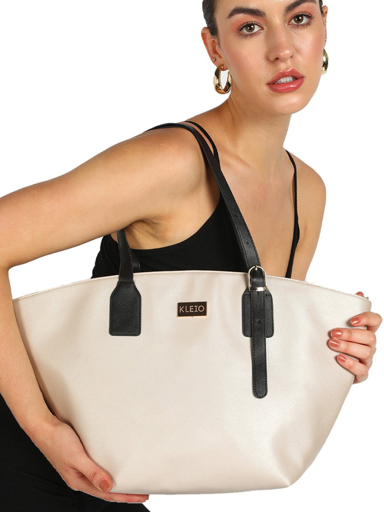 KLEIO Beige Large Leather Tote Handbag