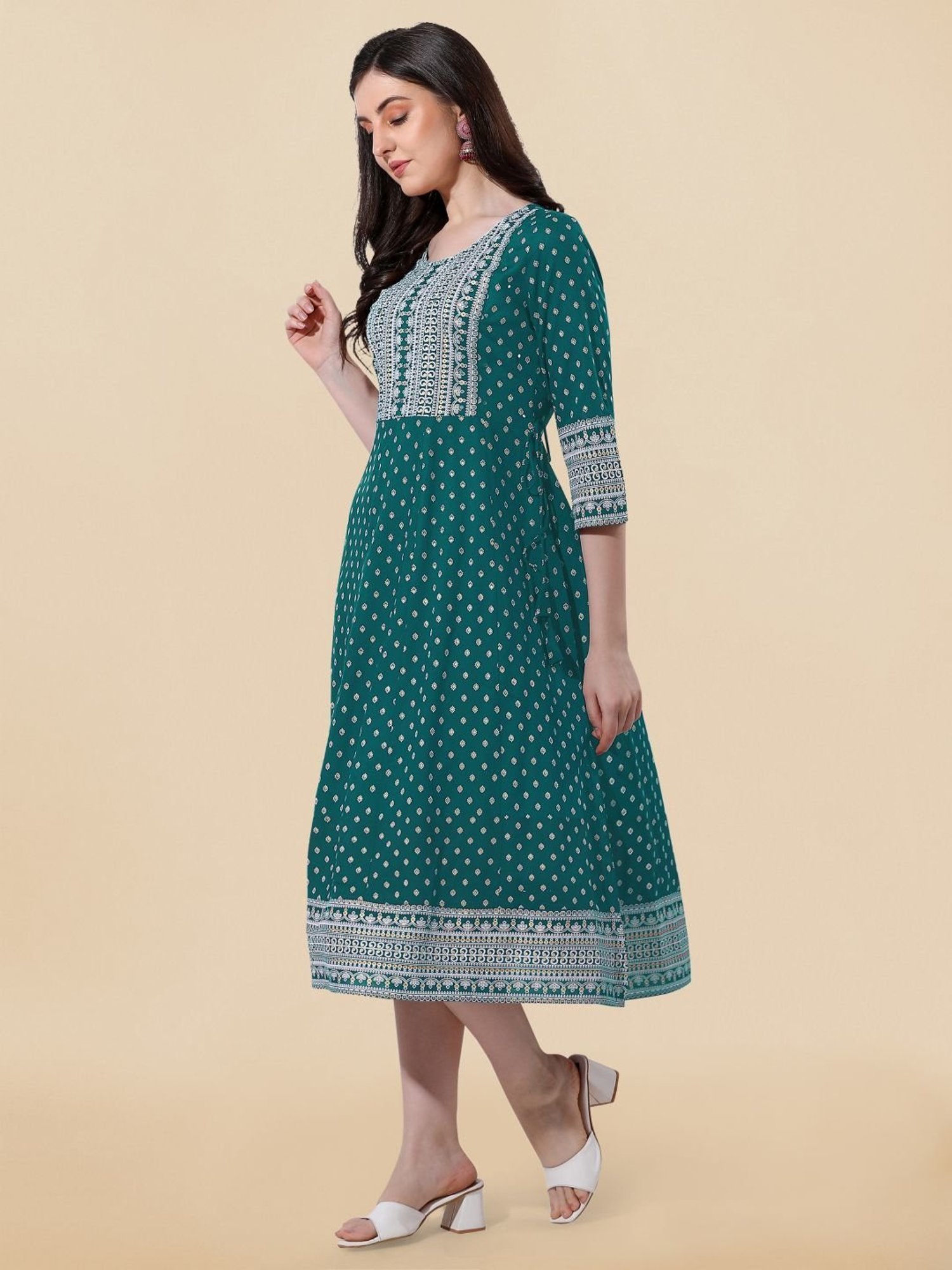 MIRCHI FASHION Green Embroidered A-Line Dress