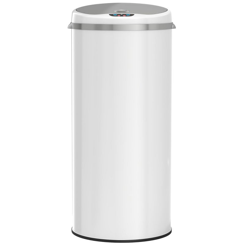 iTouchless Sensor Kitchen Trash Can with AbsorbX Odor Filter Round 13 Gallon White Stainless Steel