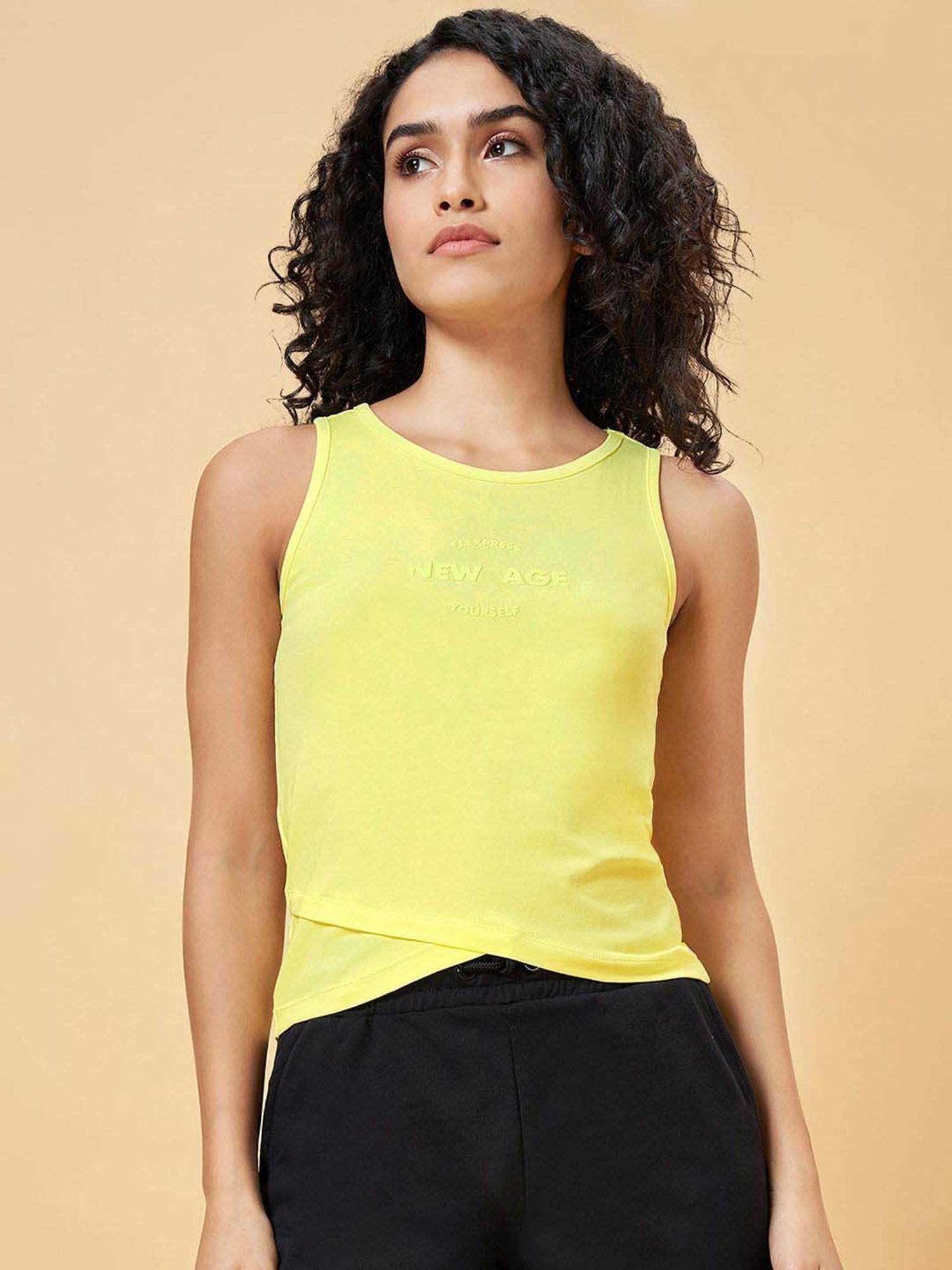 Ajile by Pantaloons Yellow Cotton Printed Tank Top