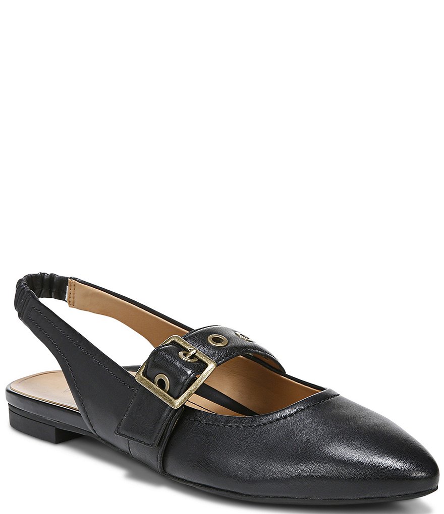 Vionic Elana Leather Buckled Strap Slingback Flats