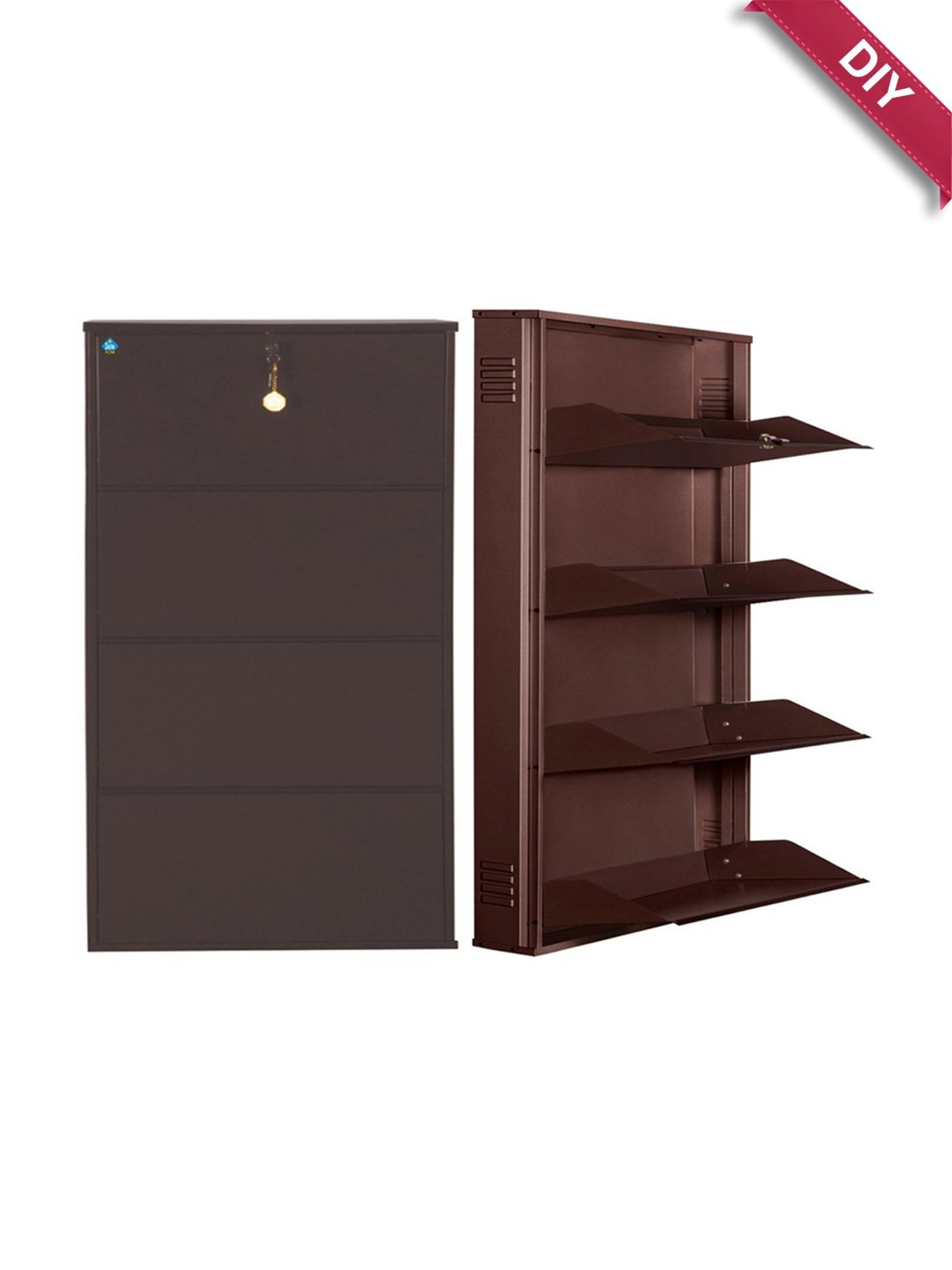 Delite Kom Metal Shoe Rack - 29" 4 Shelf, Coffee, PowderCoat, Wall Mount, DIY