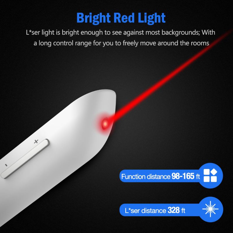 Red Light Wireless Presenter, Powered by AAA (Not Included) Hyperlink Volume Control Presentation Clicker, RF 2.4GHz PowerPoint Clicker Presentation Remote Control Slide Clicker