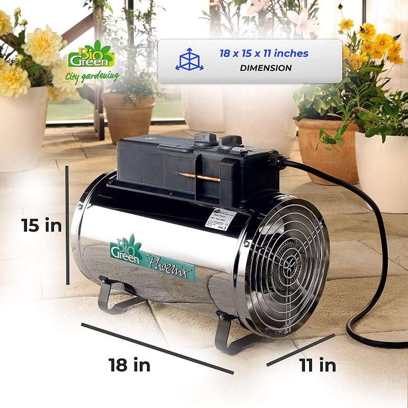 Bio Green PHX2.8/US Portable Indoor Outdoor Phoenix Greenhouse Tent Heater Fan with Floor and Ceiling Mount Kit, Spray Waterproof, 9554 BTU, 2800 Watt
