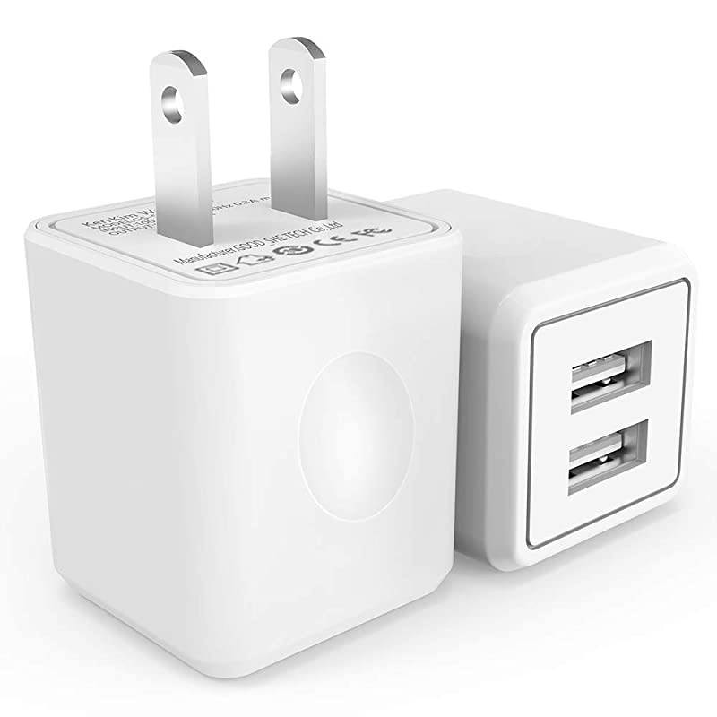 Charger 21A 12W Dual Port Portable Universal USB Charger for Apple iPhoneiPad Samsung Galaxy HTC Nexus Moto BlackBerry Bluetooth Speaker Headset amp Power Bank White 2Pack