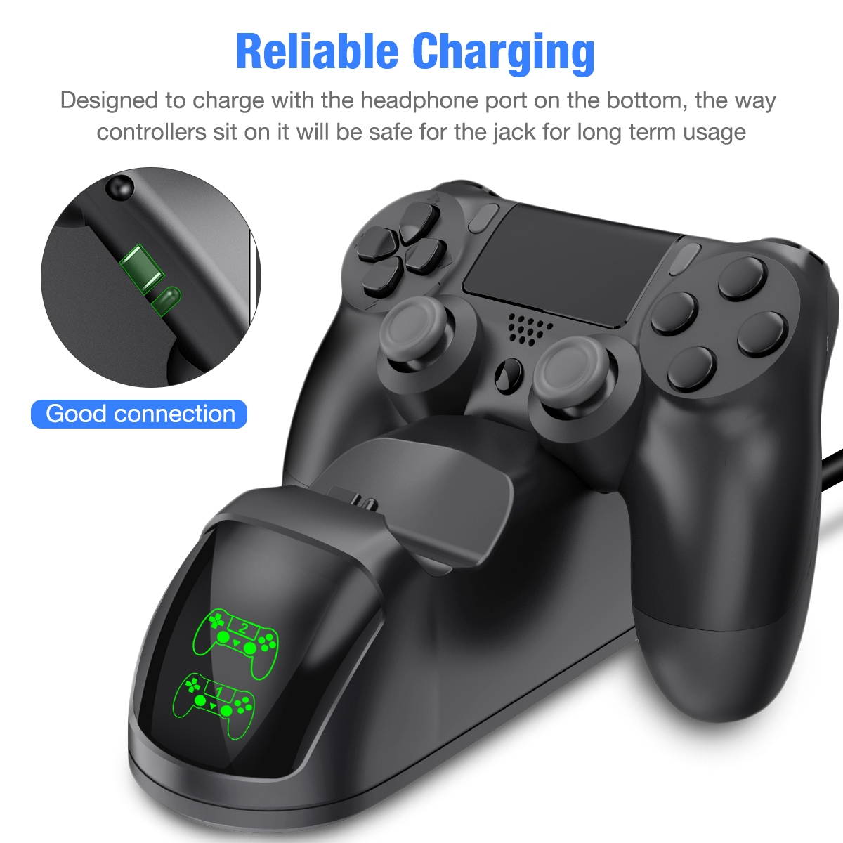 BEBONCOOL PS4 Controller Charger, Controller USB Charging Station Dock for DualShock 4, ps4 charging station for Sony Playstation4 / PS4 / PS4 Slim / PS4 Pro Controller-Black