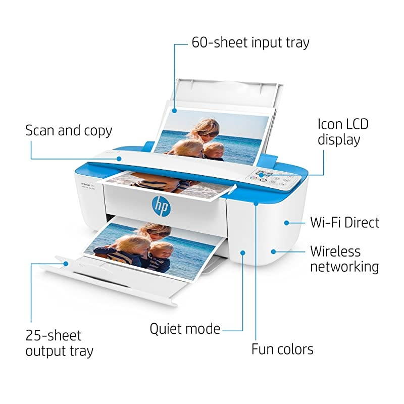 DeskJet 3755 Compact AllinOne Wireless Printer with Mobile Printing Instant Ink  Dash Replenishment ready Blue Accent J9V90A Renewed