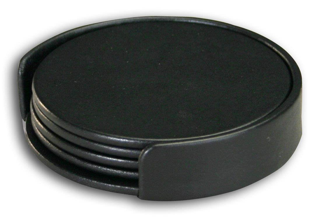 a1045-classic-black-leather-round-coaster-set