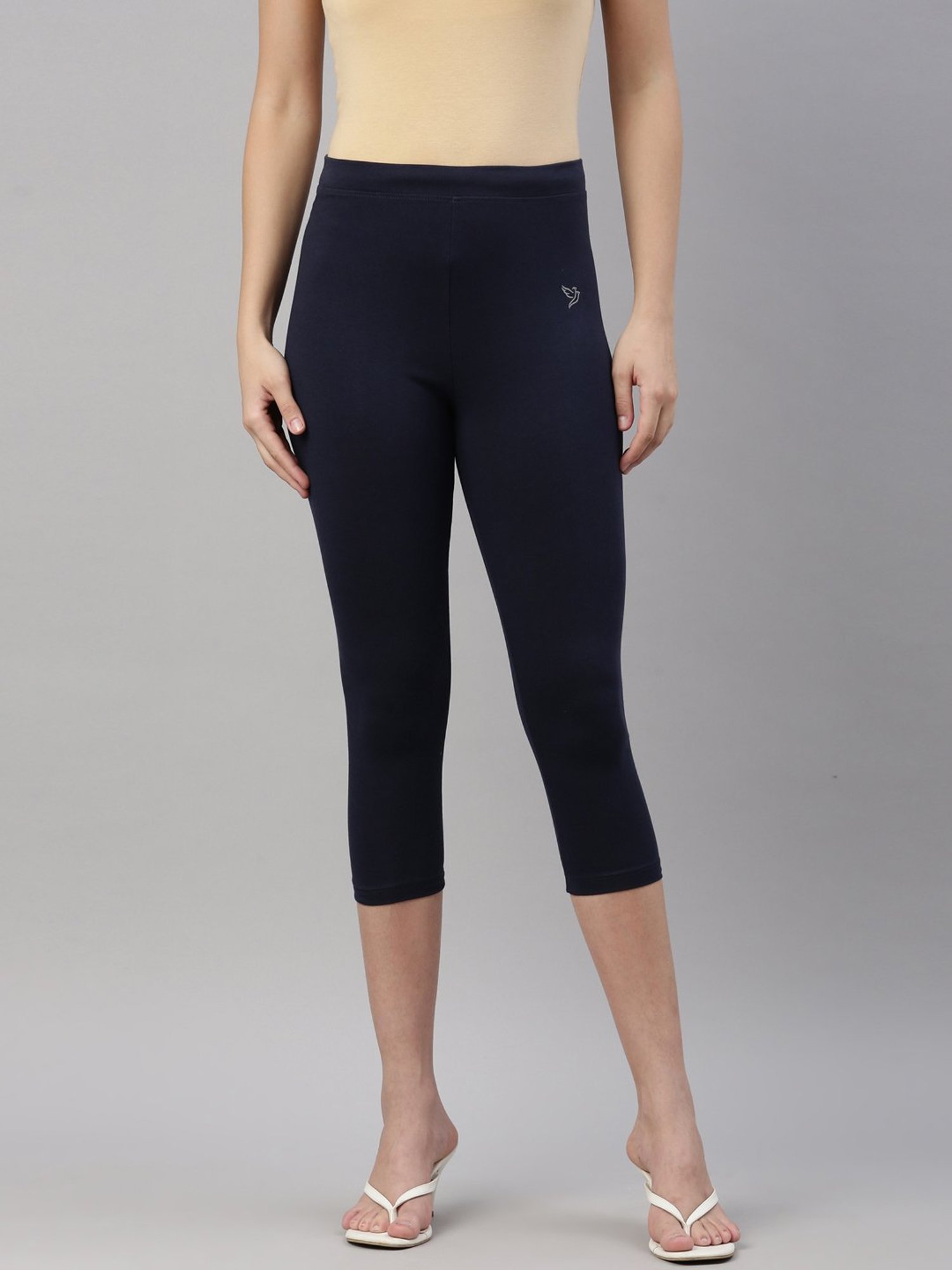 TWIN BIRDS Navy Cotton Capris