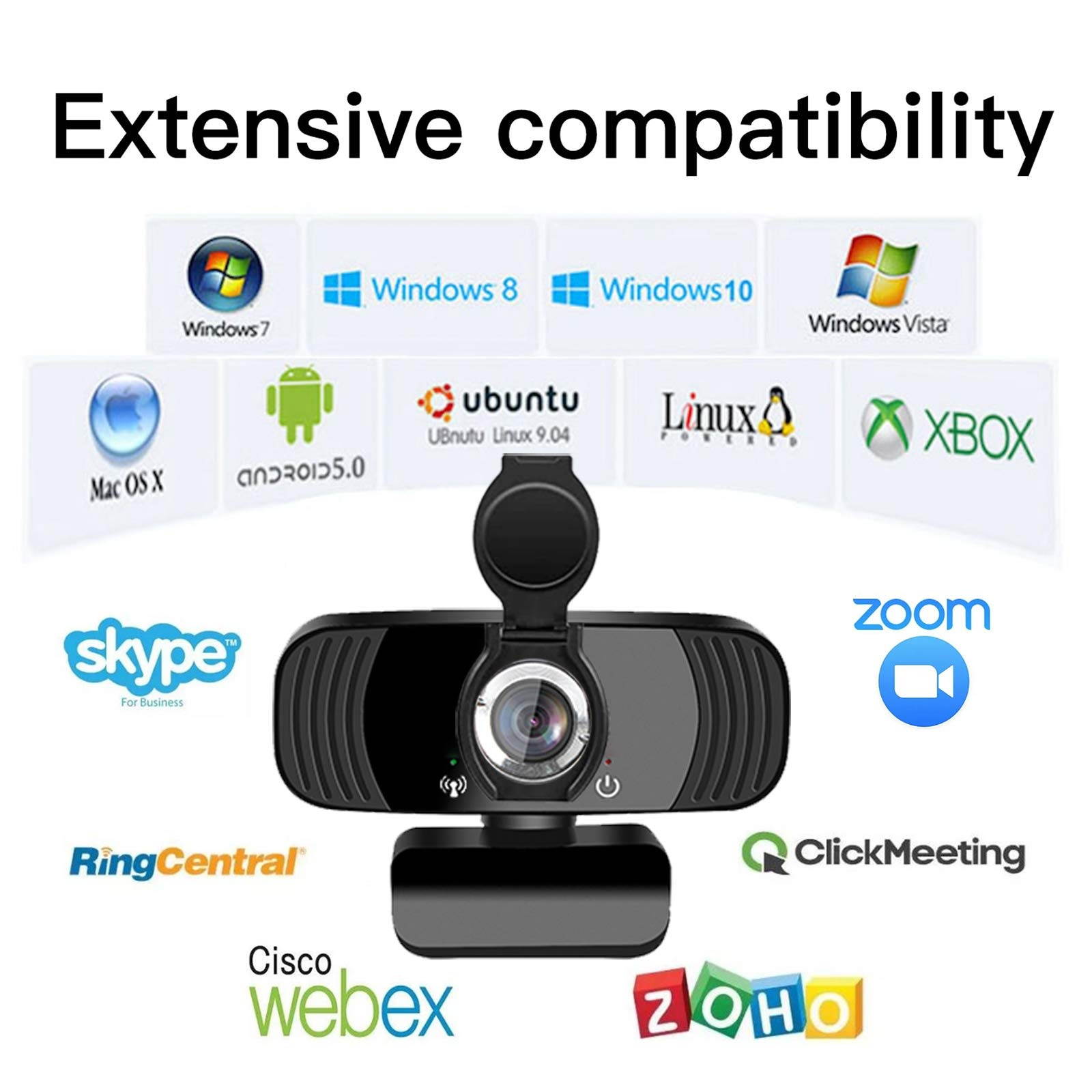 Webcam with Microphone, 1080P HD Webcam with 110-Degree Wide View Angle, Streaming Computer Web Camera with Noise Reduction Microphone, USB PC Webcam for Video Calling Recording Conferencing