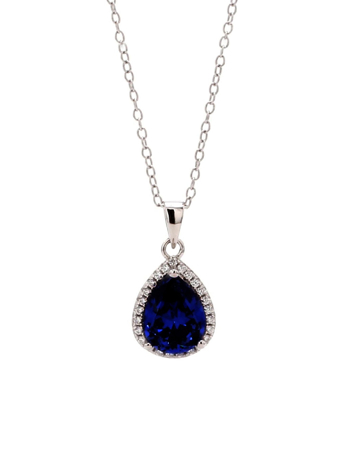 925 Silver Blue Sapphire and American Diamond Halo Pendant with 18-inch Chain for Women & Girls