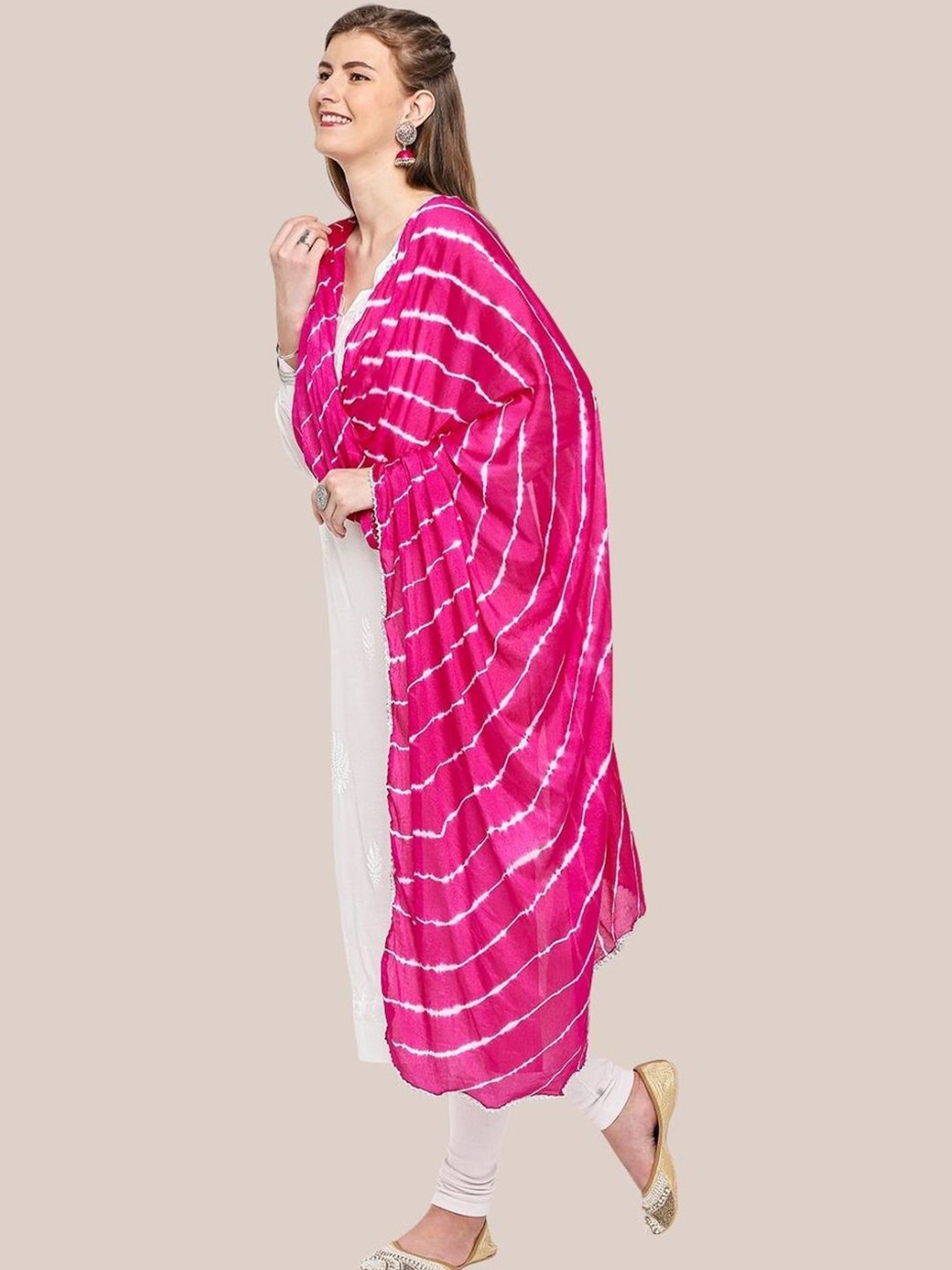 Dupatta Bazaar Leharia Rani Pink Striped Dupatta
