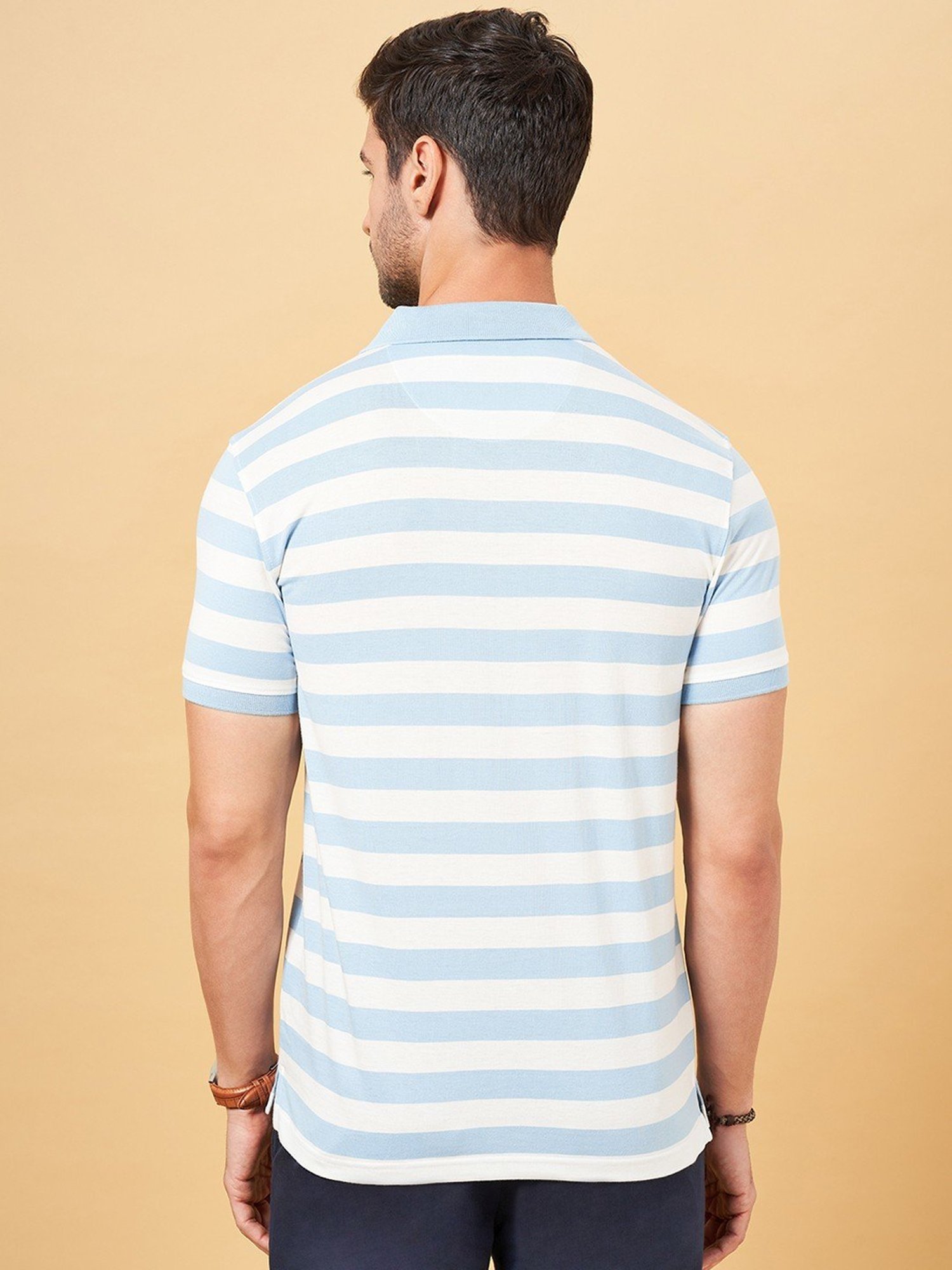 Byford by Pantaloons Blue Slim Fit Striped Polo T-Shirt