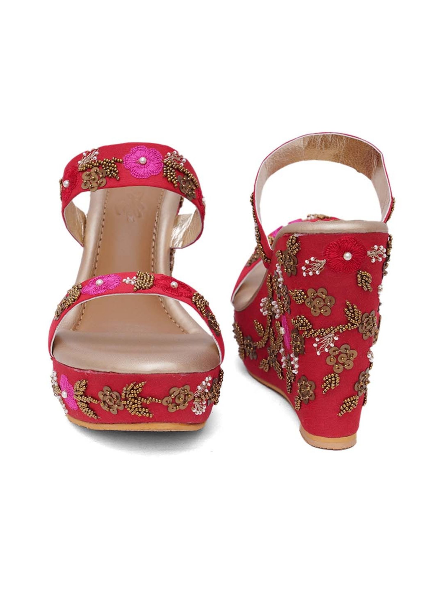 Sole House Women's Red Ethnic Wedges