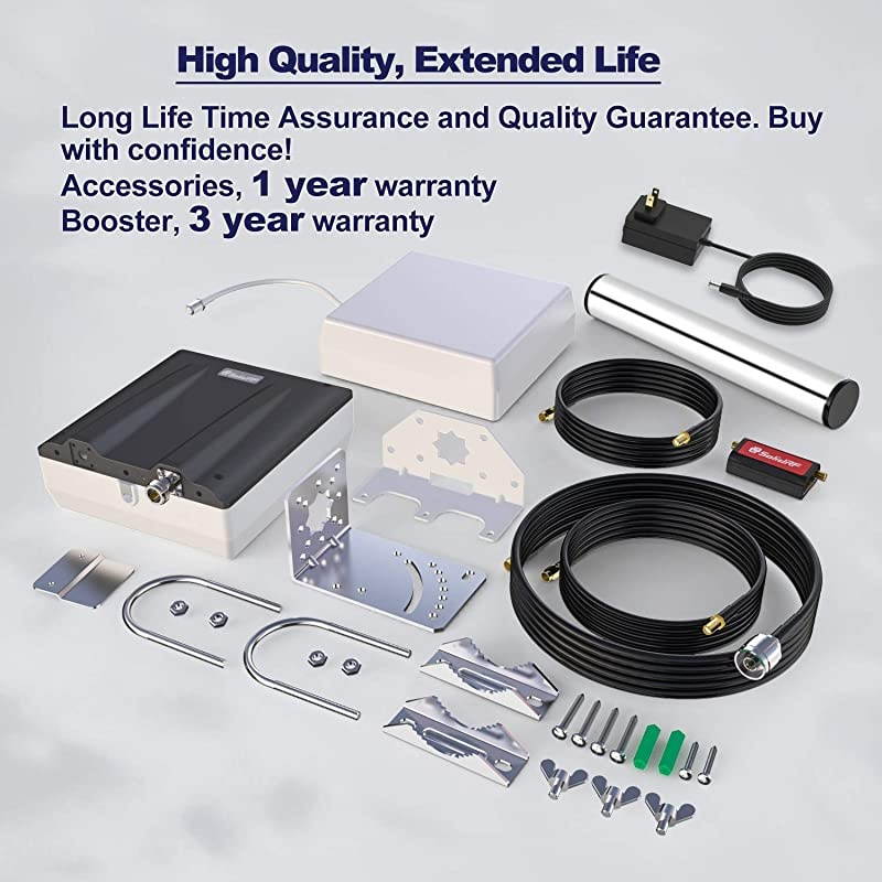 High Data Speed Cell Phone Signal Booster-for Home, Convenience Store, Apartment, Workshop - All U.S. Carriers - All in One On Roof Cell Booster Speed Kit Supports 4,000 sq ft