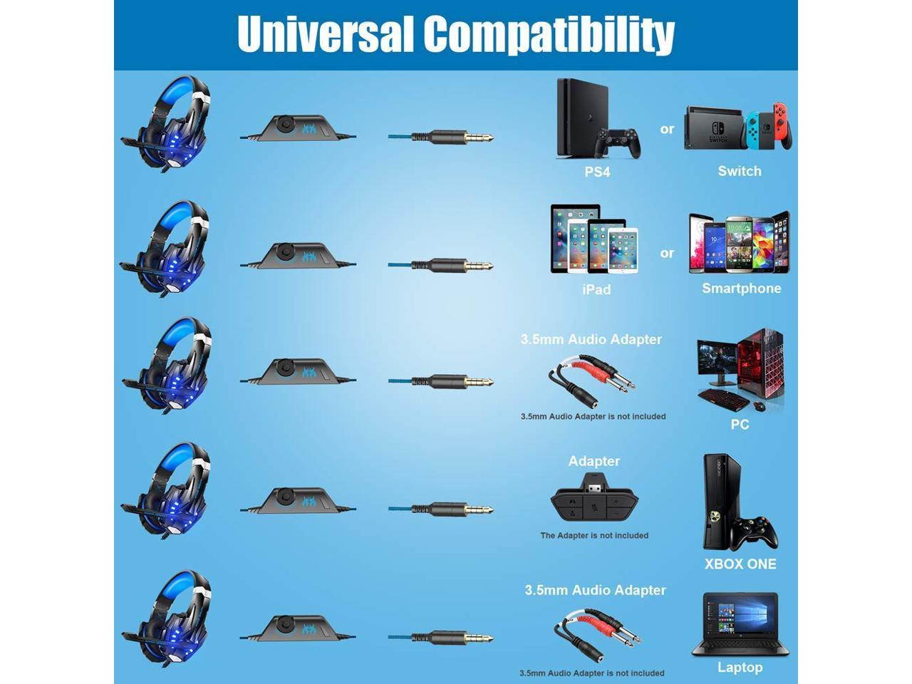 BENGOO G9000 Stereo Headset for PS4, PC, Xbox One Controller, Noise Cancelling Over Ear Headphones with Mic, LED Light, Bass Surround, Soft Memory Earmuffs for Laptop Mac Nintendo Switch Games