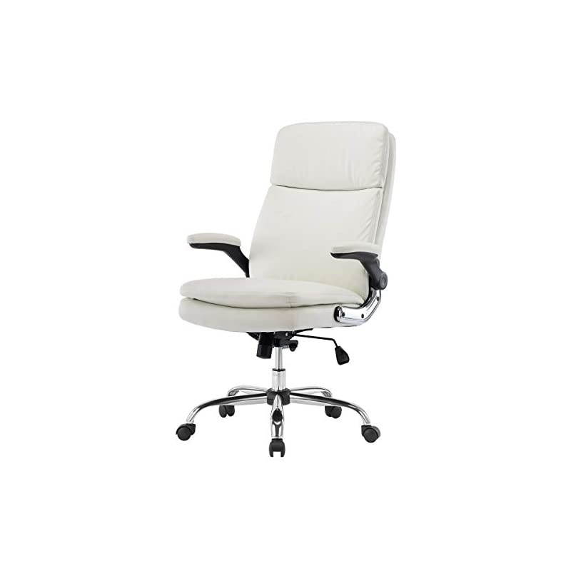 High Back Bonded Leather Executive Office Chair, Adjustable Recline Locking Flip-up Arms Computer Desk Chair, Thick Padding and Ergonomic Design for Lumbar Support (White)