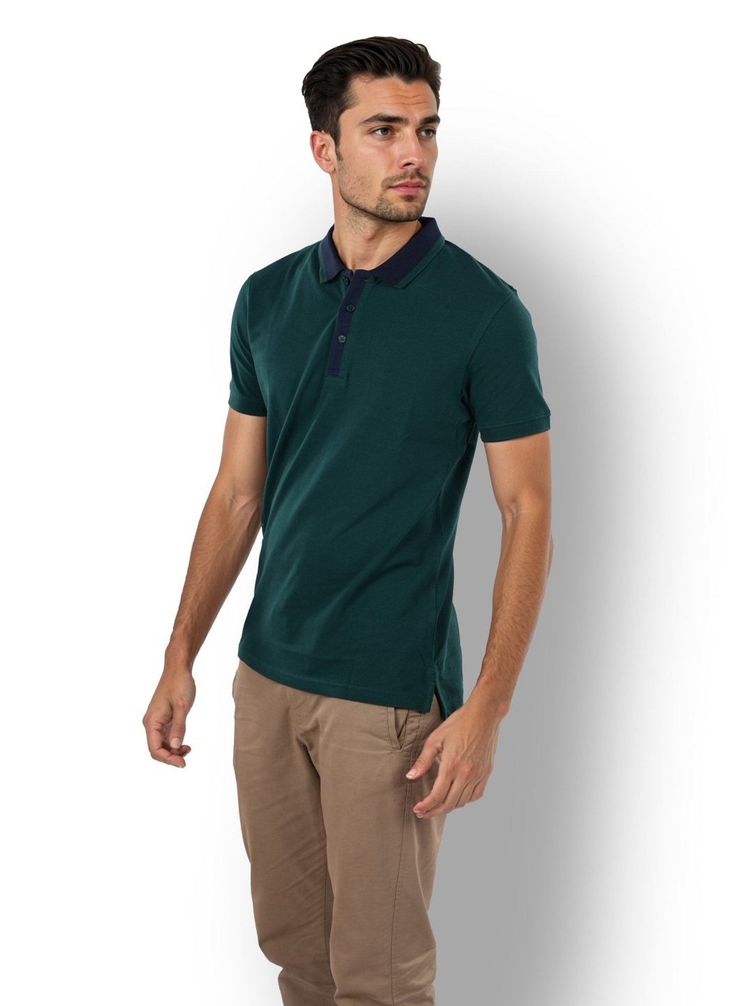 Celio* Green Cotton Regular Fit Polo T-Shirt